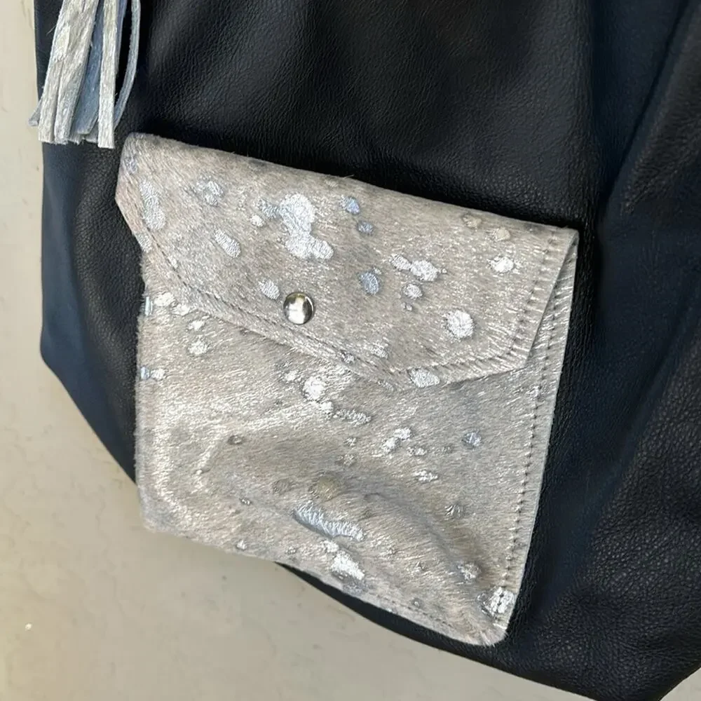 Beaudin Black Shoulder Bag with Silver Accent Pocket